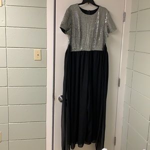 Vintage formal jumpsuit, silver and black w/ short sleeves